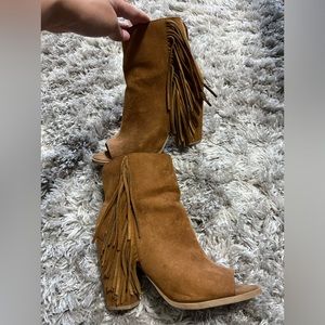 Brown fringe boots